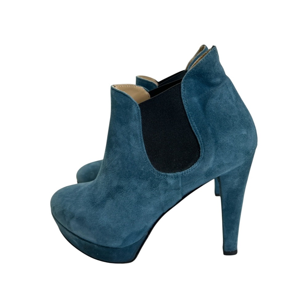 Italian Teal Blue Suede Platform Chelsea Stiletto Boots Size 38